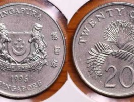 新加坡20分硬币图片，新加坡流通什么货币？